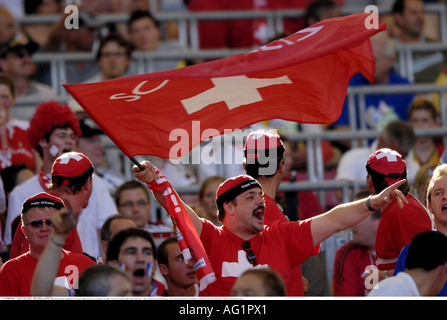 Sport, football, world championships, France versus Switzerland, (0:0), Stuttgart, 13.6.2006, fan, fans, man, flag, sports, match, world cup, FIFA, soccer, Additional-Rights-Clearance-Info-Not-Available Stock Photo