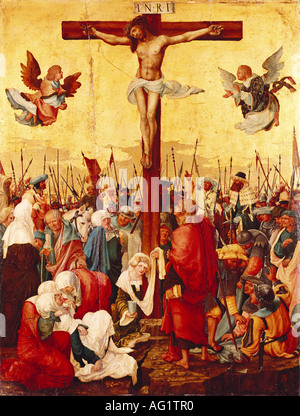 'fine arts, Altdorfer, Albrecht, (1480 - 1538), painting, ' Christ on the cross', circa 1520, wood, 75 cm x 57,5 cm, museum of Stock Photo