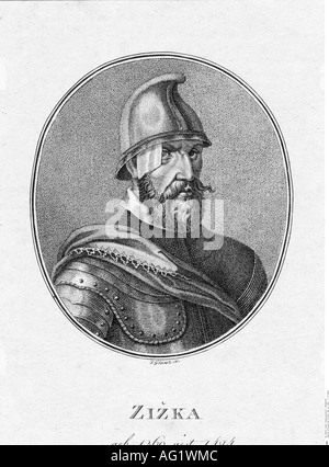 Zizka of Trocnov, Jan, circa 1360 - 11.10.1424, Czech general and Hussite leader, portrait, steel engraving by J. Glanz, 19th century, , Artist's Copyright has not to be cleared Stock Photo