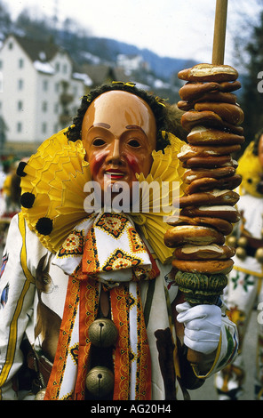 'festivity, carnival, Schwäbisch - Allemannische Fasnacht, 'Schuddig', Schramberg, Black Forest, Baden-Wuerttemberg, mask, Bad Stock Photo