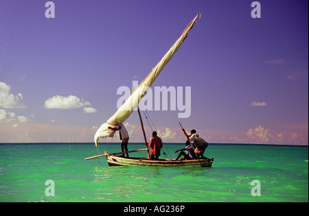 Small (mini Dhow) sailing boat in the Quirimbas Archipelago, Mozambique Stock Photo