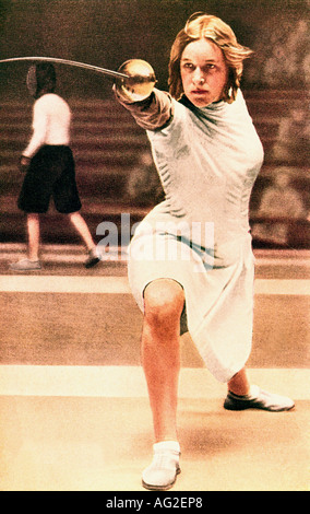 Mayer, Helene, 12.12.1910 - 15.10.1953, German athlete (foil fencing), full length, Olympic Games, Amsterdam, Netherlands, 1928, Stock Photo