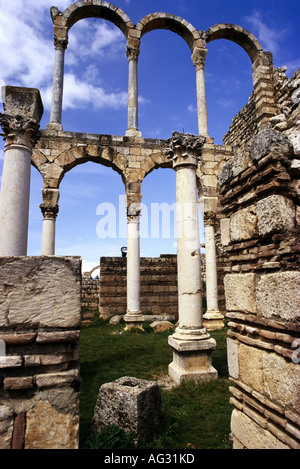 geography / travel, Lebanon, Anjar, buildings, ruins of the Omeyaden city, inner courtyard, castle, round arch, , Additional-Rights-Clearance-Info-Not-Available Stock Photo