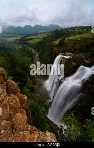 The cascading Lisbon Falls in the Ukhahlamba Drakensberg National Park of South Africa Stock Photo