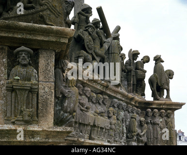 geography / travel, France, Plougastel-Daoulas, monuments, calvary, detail, Last Supper and Christ carrying the cross, 1602 - 1604, Stock Photo