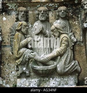 geography / travel, France, Plougastel-Daoulas, monuments, calvary, detail, foot washing of Christ, 1602 - 1604, Stock Photo