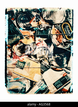 Polaroid transfer image of materials bundled for recycling Stock Photo