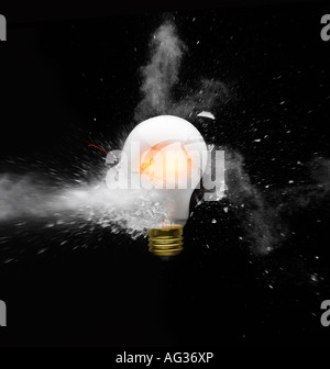 Light bulb bursting, frosted Stock Photo