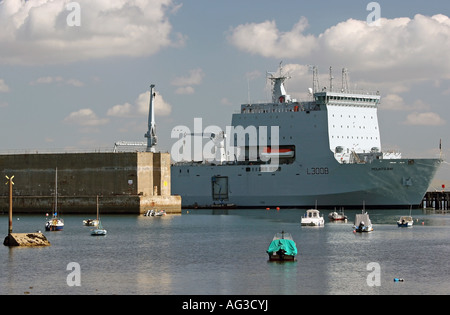 RFA Mounts Bay supply vessel moored  by the Mulberry Harbour in Portland Port Dorset Stock Photo