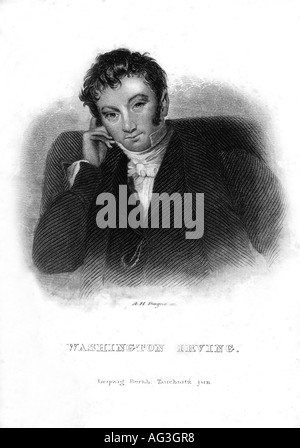 Irving, Washington, 3.4.1783 - 28.11.1859, American author/writer, portrait, engraving by A. H. Payne, 19th century, literture, , Artist's Copyright has not to be cleared Stock Photo