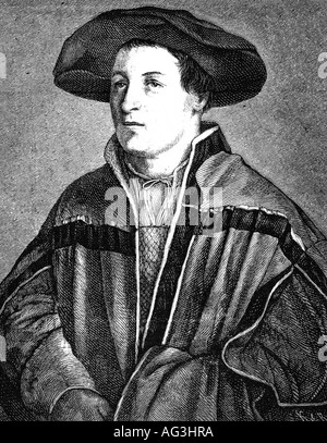 Holbein, Hans, the Younger, 1497 - 29.11.1543, German painter, self half length, engraving after painting, renaissance, , Artist's Copyright has not to be cleared Stock Photo