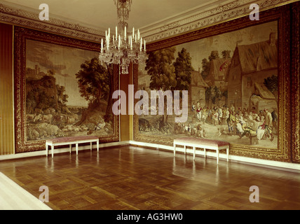 geography/travel, Germany, Bavaria, Bayreuth, castles, New Palace, 1753, built by Joseph Saint Pierre, interior view, second tapestry room, , Additional-Rights-Clearance-Info-Not-Available Stock Photo