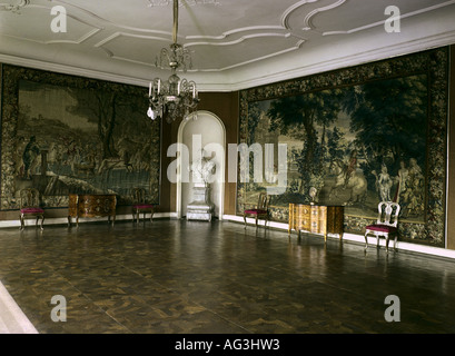 geography/travel, Germany, Bavaria, Bayreuth, castles, New Palace, 1753, built by Joseph Saint Pierre, interior view, third tapestry room, , Additional-Rights-Clearance-Info-Not-Available Stock Photo