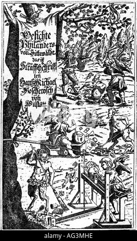 Moscherosch, Johann Michael, 5.3.1601 - 4.4.1669, German author/writer, works, 'Gesichte des Philander von Sittewald', 1642, title, issue 1650, satire, Buchtitel, 17th century, literature, , Stock Photo