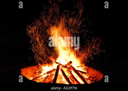 Brightly burning campfire, South Africa Stock Photo