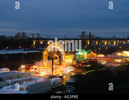 Cheshire Stockport funfair at night in Hollywood Park Stock Photo