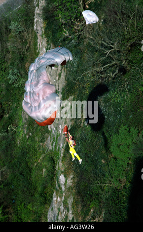 Picture Credit DougBlane com Russell Powell BASE 230 BASE Jumping Cheddar Gorge Stock Photo