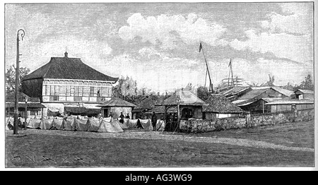 events, Philippine-American War 1899 - 1902, American camp at Malokos, Luzon, engraving, 1899, Philippines, 19th century, Philippine Insurrection, historic, historical, people, Stock Photo
