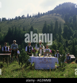 geography/travel, Germany, Bavaria, tradition/folklore, mass, Königsalm, Mangfall mountains, Kreuth, Wildbad Kreuth, Additional-Rights-Clearance-Info-Not-Available Stock Photo