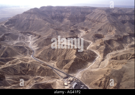 Aerial view of the Valley of the Kings on the west bank of the river Nile near Luxor Egypt