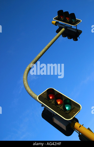 Orange amber traffic light photo at night on black background Stock ...