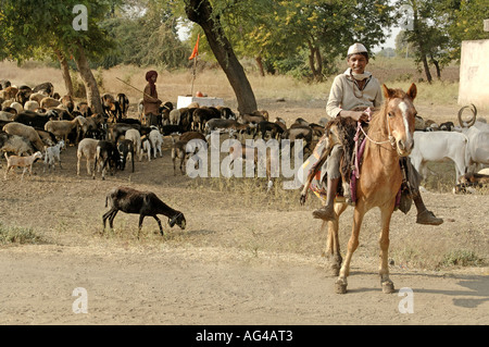 Horseman in village Village life Akola Akot Maharashtra India Stock Photo