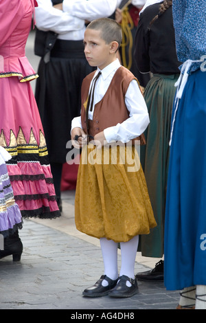 Young boy in Spanish traditional folk costume, Plaza Arriaga Bilbao Pais Vasco Basque Country Spain Stock Photo