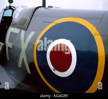 Side view of a Supermarine Spitfire with the RAF roundel on the fuselage. Stock Photo