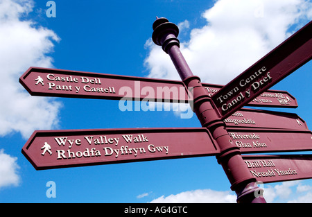 Bilingual tourist information sign in Chepstow Monmouthshire South East Wales UK Stock Photo