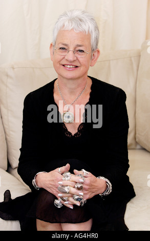 Children's author Jacqueline Wilson wearing her large silver rings pictured at The Guardian Hay Festival 2006 Hay on Wye Wales Stock Photo