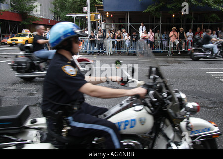 An NYPD motorcycle cop at the Gay Pride parade in New York Stock Photo