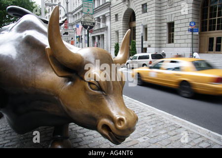 Arturo Di Modicas bronze statue of the charging bull near Wall Street New York Stock Photo