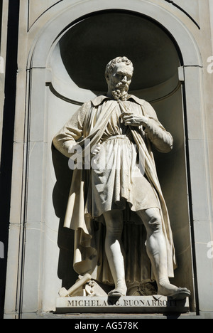 Statue of Michelangelo Buonarroti at the Uffizi Gallery Florence Tuscany Italy Stock Photo