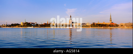 Latvia Riga panoramic view across River Daugava to city skyline Stock Photo