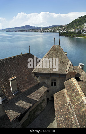 view from the medieval castle of Chillon Stock Photo