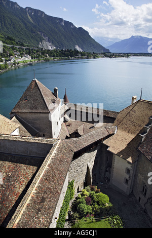 view from the medieval castle of Chillon Stock Photo