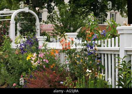Flower Garden and Picket Fence Port Clinton Ohio Stock Photo