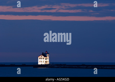 Lorain West Breakwater Lighthouse at Twilight Lake Erie Lorain Ohio Stock Photo