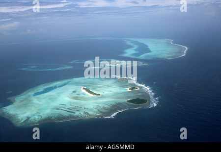 Maldives Aerial inhabited island in Kaafu atoll Stock Photo