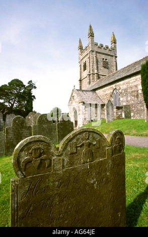 Devon Lydford church decorated gravestone in churchyard Stock Photo