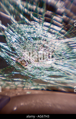 Shattered Windshield after car accident. Stock Photo