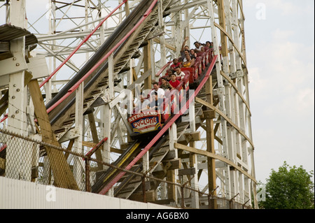 Old wooden Cyclone roller coaster at Coney Island in New York City