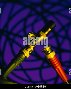 Network connection cables and connectors Stock Photo