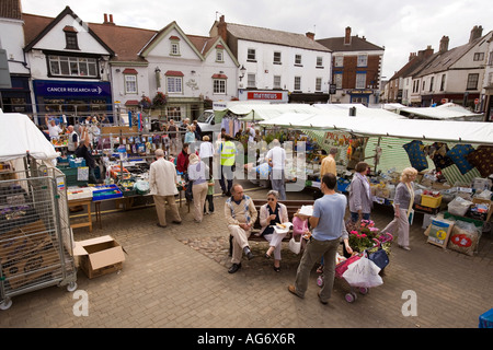 UK Yorkshire Nidderdale Knaresborough market day shoppers chatting on market day Stock Photo