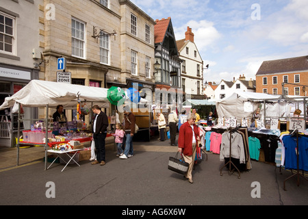 UK Yorkshire Nidderdale Knaresborough market place stalls on market day Stock Photo