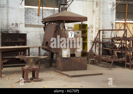 furnace and foundry area in an abandoned historic railway workshop Stock Photo