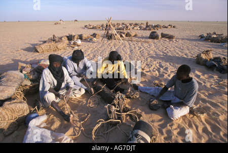 Niger Tenere Tuareg tribe doing traditional salt caravan from Agadez to the oases Fachi and Bilma Stock Photo