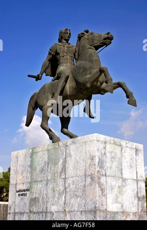 Alexander the Great and Boukefalas Horse bronze statue on marble base Thessaloniki Greece Stock Photo