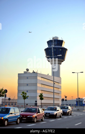 Eleftherios Venizelos Public Airport exterior view Air Traffic Control Tower and building Athens Greece Stock Photo