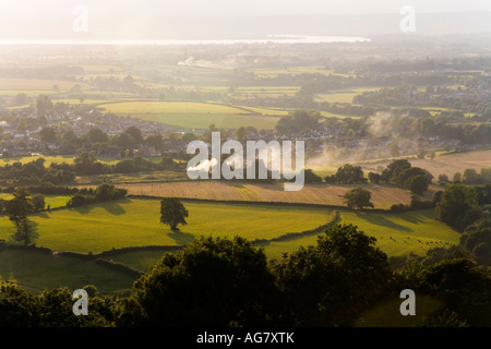 An evening view from Selsley Common looking towards Leonard Stanley and Kings Stanley, Gloucestershire Stock Photo